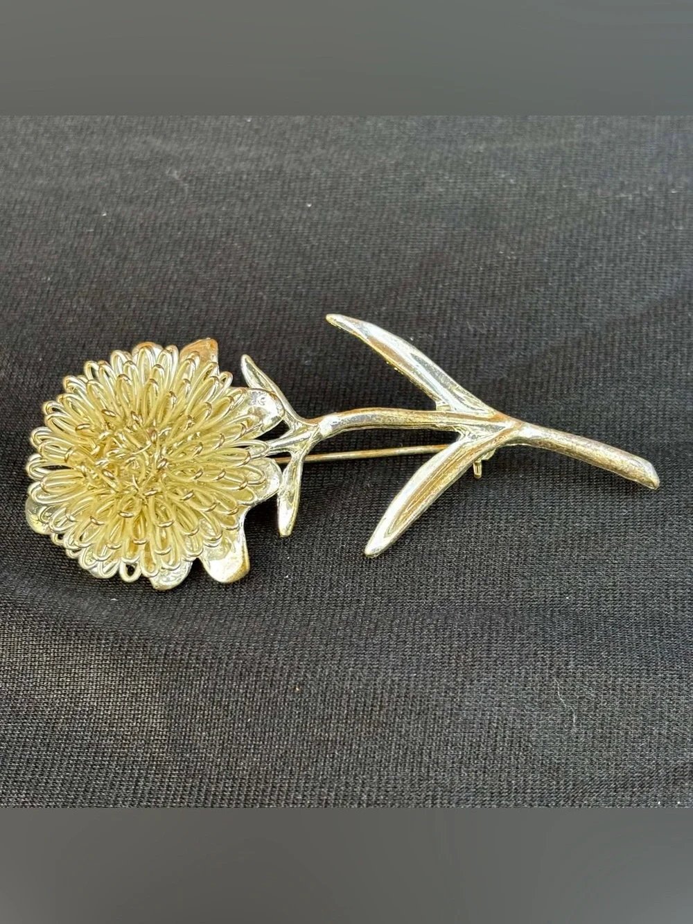 Signed Microns Pin Brooch Gold Tone Foiled Rose & Large Wired Sunflower Brooch